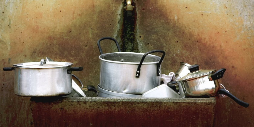 Pots and pans in the sink